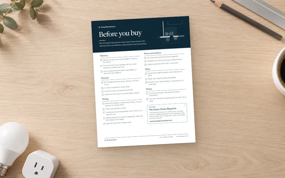 The Before You Buy checklist printed on a desk
