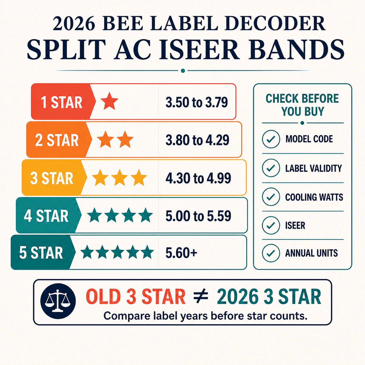 2026 BEE label decoder for 2 ton inverter split ACs in India