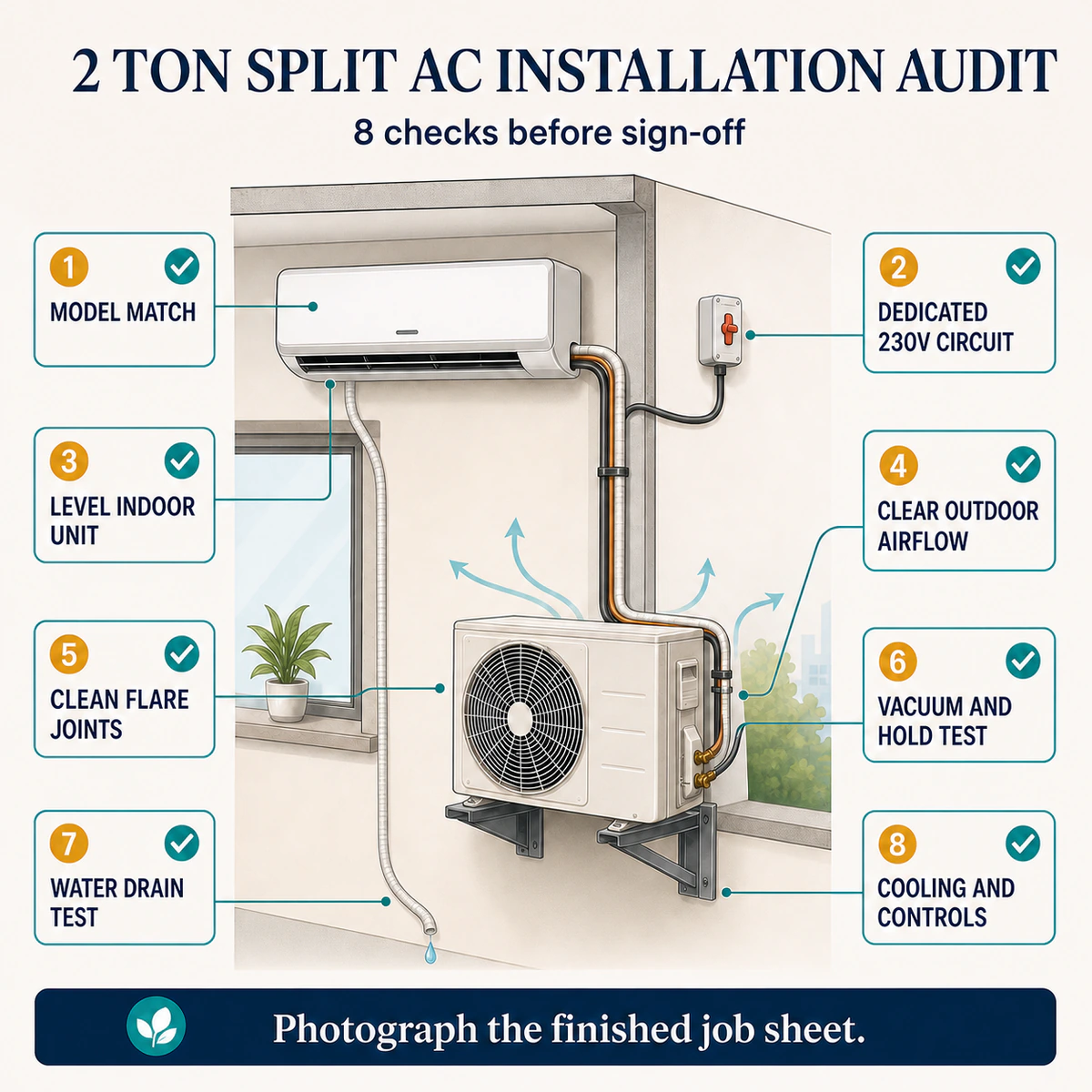 Split AC installation audit for 2 ton inverter ACs in Indian homes